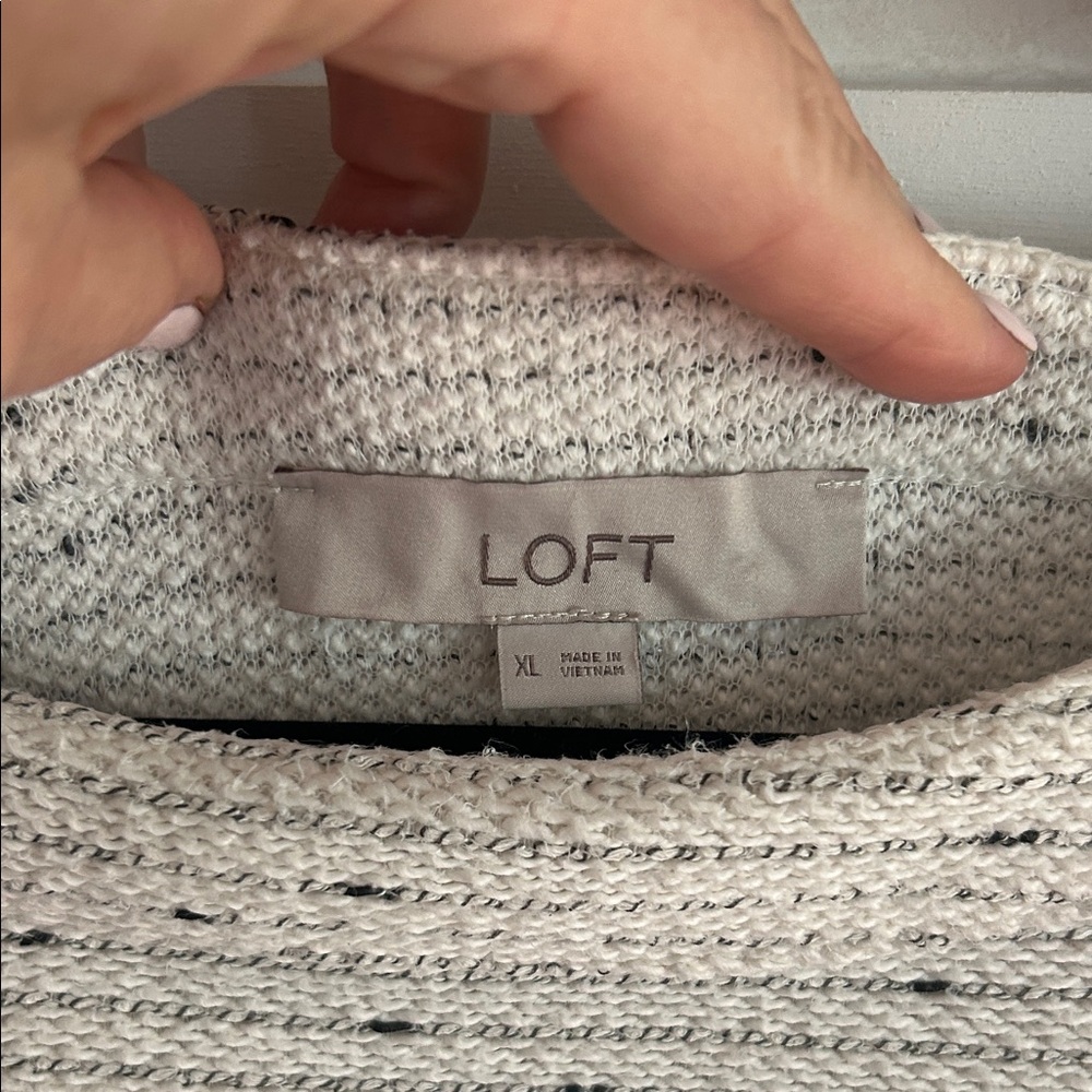 LOFT Cream Textured Sweater with Button Accents - Picture 2 of 3